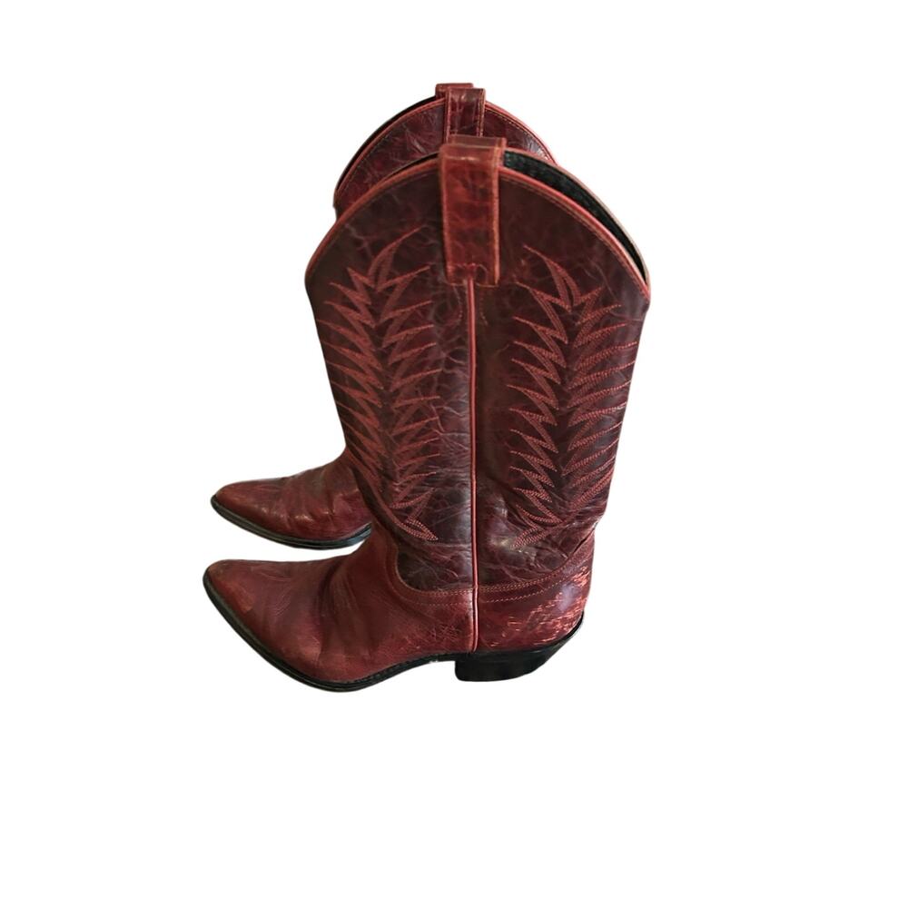 Womens Vintage Justin Diamond J Leather Roper Cowboy Boots 7B Burgundy USA